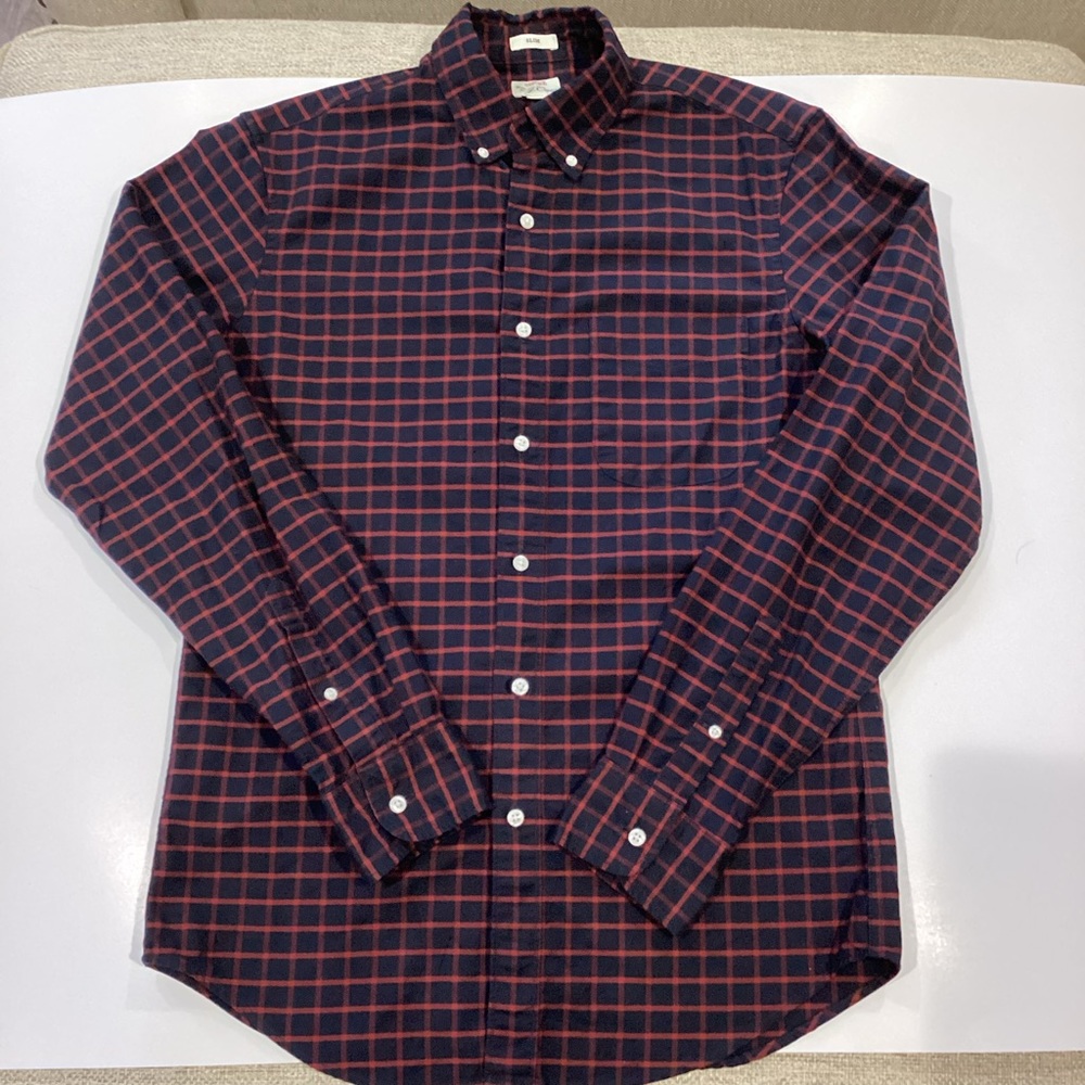 J. Crew Slim All Cotton mens Oxford button down plaid shirt Size small S